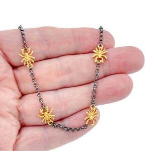 Vintage Two-Tone Sterling Silver 925 Spider Charm Necklace 17.5 Inches